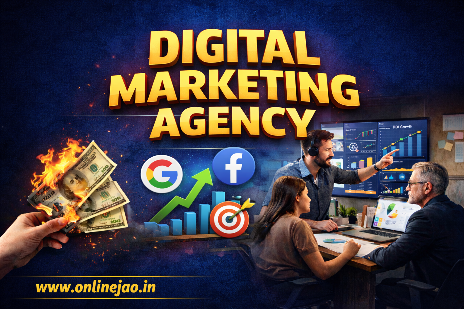 Digital marketing agency team planning SEO, PPC, and social media growth strategies